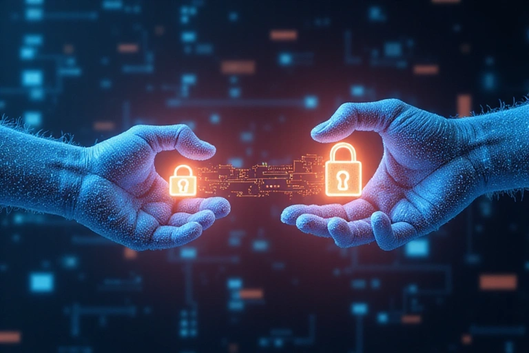 Secure data transfer with lock icon