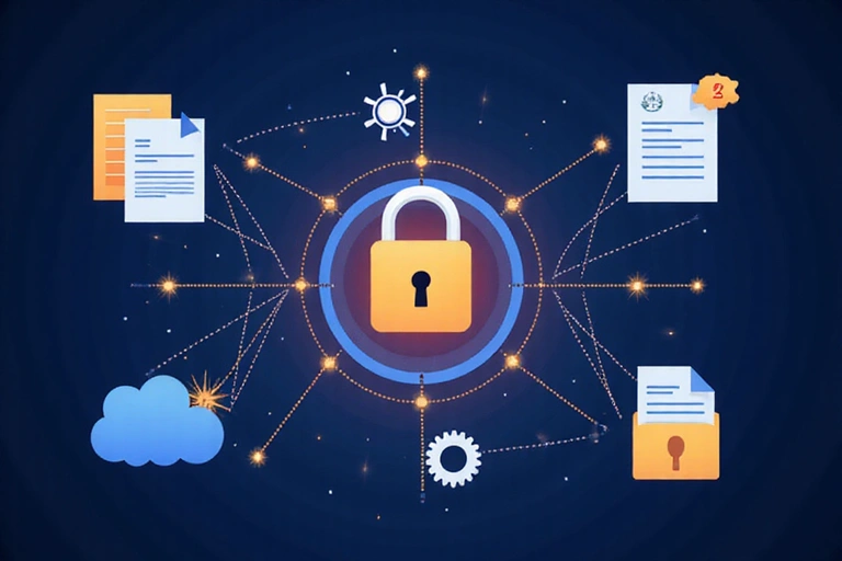 Abstract representation of intellectual property with a lock and document icons