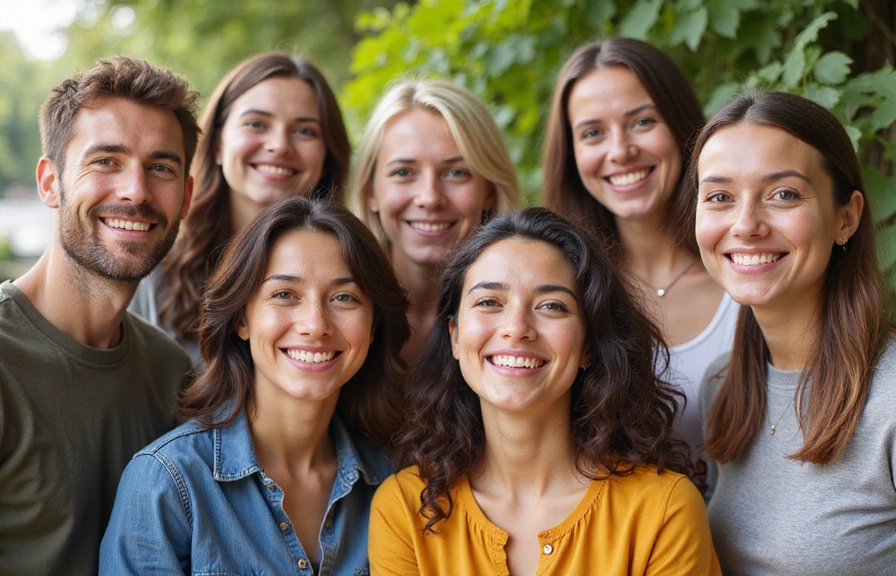 A group of diverse, happy people smiling and looking healthy, representing successful clients.